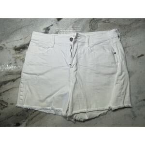 Women’s NINE WEST Slimming WHITE Frayed Hem Midrise Denim Short Size 8 4” Inseam